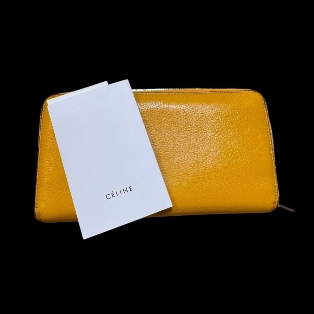 Authentic Celine Long Zip Around Wallet Mustard Yellow Leather